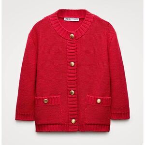 Zara Knit Crop Cardigan with Gold Buttons Medium in Red